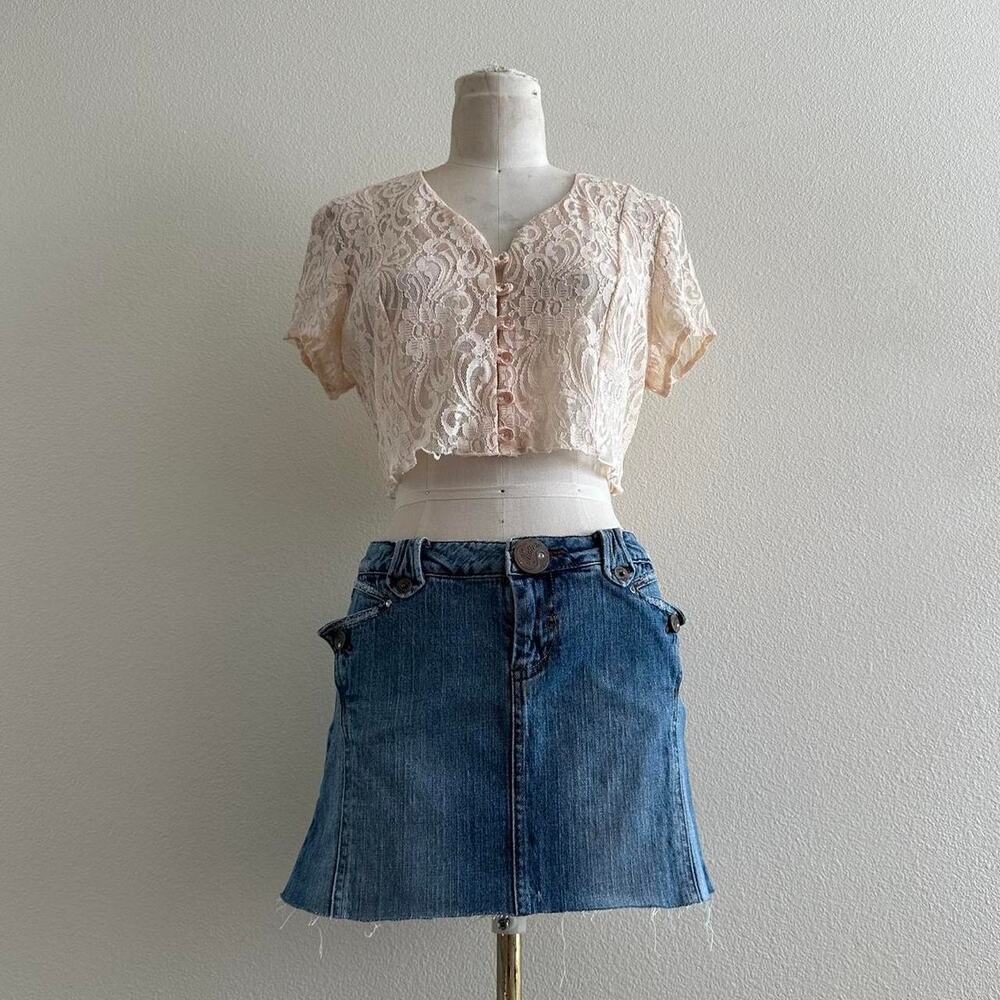All That Jazz reworked lace button up cropped blouse
